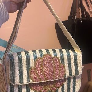 Pink and Green Striped Shell Clutch